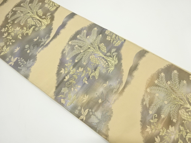 JAPANESE KIMONO / ANTIQUE FUKURO OBI / SILK / WOVEN TREES & FLORAL PLANTS